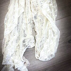 Ivory Lace Sequin Scarf Wrap Sheer Floral Shawl Boho Romantic